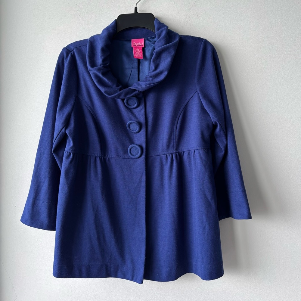 Y2K Du Jour Jacket Cape Blue Snap Button 3/4 Sleeve Womens Small Career Casual